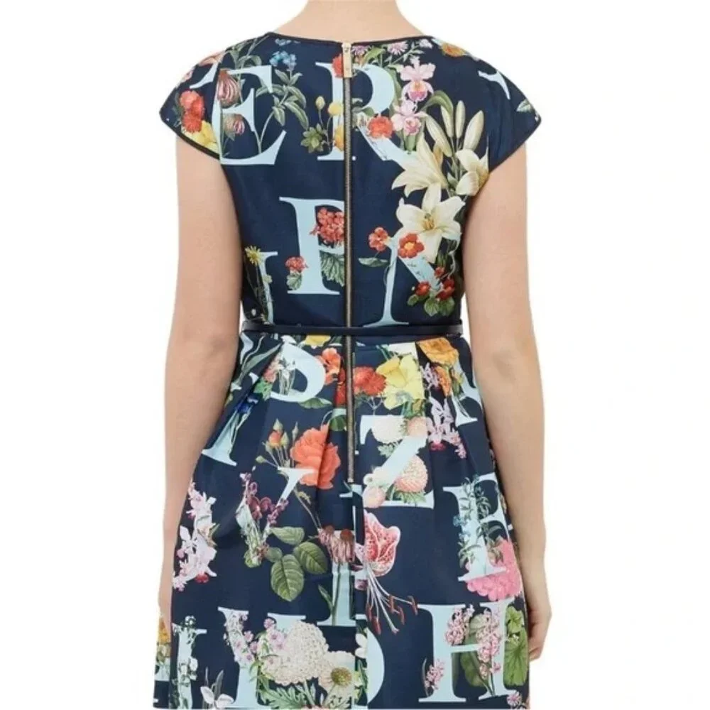 Ted Baker London Alphabet Ditsy Skater Dress Size 0/XS Floral Fit & Flare Navy - Picture 8 of 17